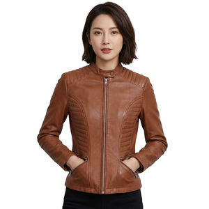 Direct Factory Supplier Genuine Cowhide Leather Ladies <b>Biker</b> <b>Jacket</b> Winter Wear Breathable Windproof Plain Dyed Leather <b>Jackets</b> - Product Image 3