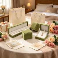 Vintage Rechteckige Grüne Samt-Schmuckbox mit Geprägtem Scharnier-Verschluss für Valentinstag-Geschenkverpackung