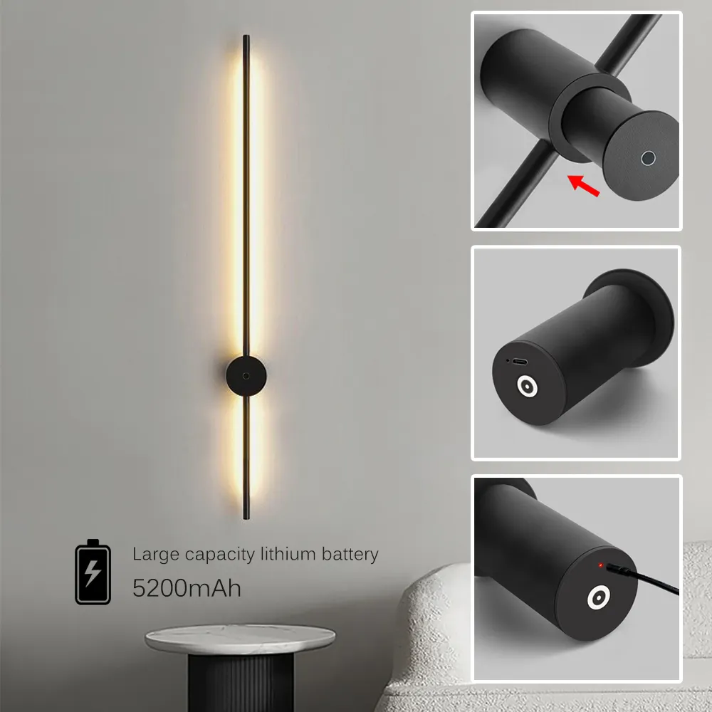 Lâmpada de parede recarregável removível com bateria de fácil instalação para interior de luxo lâmpada de parede sem fio