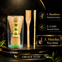 Ensemble d'outils à matcha en bambou naturel 3 pièces : Chasen, cuillère à thé Chashaku, fouet à thé pour la préparation du thé