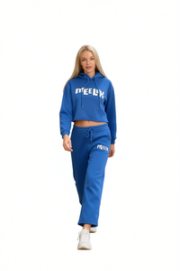 Tuta da donna con cappuccio Meelx, felpa e pantaloni casual in cotone a lunghezza intera, con coulisse e tasche laterali - Product Image 1