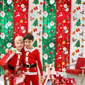 New Arrival Factory <b>Christmas</b> Foil Rectangle Rain Curtain Santa Home Door Decor Fashionable Theme Background Holiday <b>Decoration</b> - Product Image 2