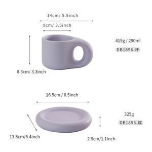 Korean Style Chubby Coffee <b>Cup</b> <b>And</b> <b>Saucer</b> <b>Set</b> 290ml Heat Resisting Ceramic Couple Gift Solid Color Customizable - Product Image 3