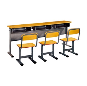 Classroom triple student used school furniture desk and chair (SF-12D) - Product Image 1