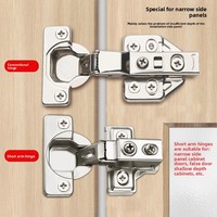 Charnière hydraulique à fermeture douce en acier inoxydable américain à bras court et plaque latérale étroite, pour portes de 16-22 mm d'épaisseur, design moderne