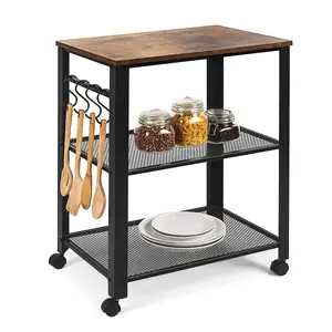 Hot Selling Kitchen Furniture Easy Assemble 3-Tier Microwave Cart Rolling Utility Coffee Bar Black Small Serving Cart