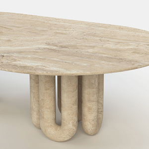 Set da Pranzo Kumusi in Travertino Beige, Tavolo da Pranzo Moderno di Design a Forma di Tubo - Product Image 3