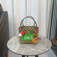Panier de rangement en plastique tressé, sac cadeau carré portable fait main, 16x9.5x15cm, pour plage, bébé, pleine lune, accompagnement de retour