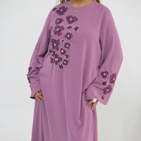 Abaya longue pour femmes musulmanes, robe maxi ornée de perles faites à la main, broderie florale tridimensionnelle, coupe ample, robe longue jusqu'au sol pour femmes
