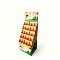 Présentoir Tropical Ondulé Personnalisable Multi-emplacements FSC pour Supermarché, Snacks de Noix de Coco, Merchandising FSDU