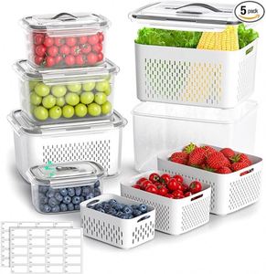 Fruit <b>Storage</b> Containers for Fridge Organizers <b>Bins</b> with Colander Clear Lettuce Keeper with Lids and Handle Fruit <b>Storage</b> <b>Bins</b> - Product Image 1