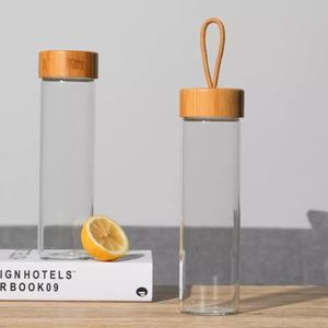 Bouteille d'eau en verre de grande qualité avec couvercle en bambou portable, bouteille en verre borosilicate avec logo, 400 ml, 600 ml, personnalisable - Product Image 2
