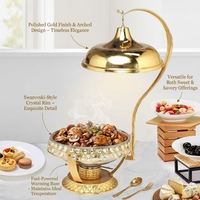 Plat de service chauffant moderne en acier inoxydable doré 8L pour mariage, avec support réglable, pour banquets, ensemble chauffe-plats de luxe
