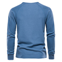 Vente en gros de T-shirts Henley personnalisés pour hommes en polycoton uni, tricot gaufré 300 GSM, manches longues, épaules tombantes, anti-boulochage, OEM ODM, marque privée