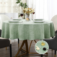 Nappe Ronde Imperméable Prête à l'Expédition, Texture Bambou, Faux Lin, Housse de Table Anti-déversement en Gros pour Fêtes et Décoration de Restaurant