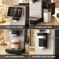 Cafetera Espresso Automática Directa de Fábrica, 19 Bares, con Espumador de Leche y Pantalla Digital, para Oficina y Uso Comercial