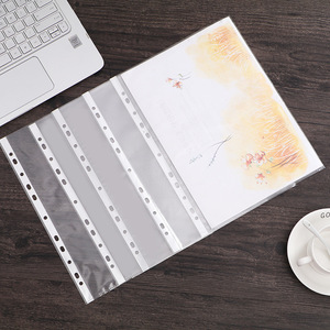 Pochette de protection transparente A4 en PP à 11 trous pour classeur à feuilles mobiles, pochette perforée rayée blanche - Product Image 3