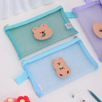 Étui à crayons en nylon transparent personnalisé Kawaii avec logo mignon, motif d'ours d'anime prêt pour l'école, sac à crayons