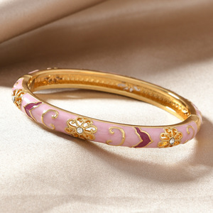 Enamel Open <strong>Bangle</strong> <strong>Bracelet</strong> for Women Palace Style Chinese Jingtailan Inspired Fashion Jewelry with Cloud Brocade Design - Product Image 2