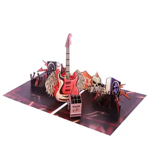 Winpsheng Rock Style Laser Cut 3d Music Pop Up Rock Guitar 3d Pop Up Happy Birthday Cards