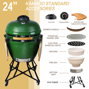 Barbecue au charbon de bois multifonctionnel Auplex Premium OEM en céramique de 24 pouces en fonte antiadhésive avec design Carbonella <span class=keywords><strong>Kamado</strong></span> - Product Image 5