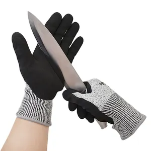 男性と女性のための頑丈な滑り止めカットプルーフHPPEPUコーティングされたニット手保護カスタムロゴ印刷安全作業手袋