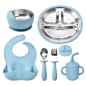 Ensemble d'alimentation pour bébé Paul Frank, assiette à compartiments en acier inoxydable, bol, cuillère, fourchette, bavoir, tasse, 0-12 mois - Product Image 3