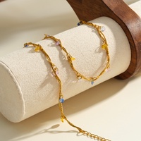 Ensemble de bijoux bohèmes 2 pièces/ensemble, plaqué or 18 carats, collier avec pierres précieuses colorées, bracelet à double couche, bijoux tendance pour femmes