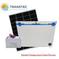 Congélateur coffre hybride solaire électrique AC/DC double zone 348L, réfrigérateur à double température pour utilisation hors réseau