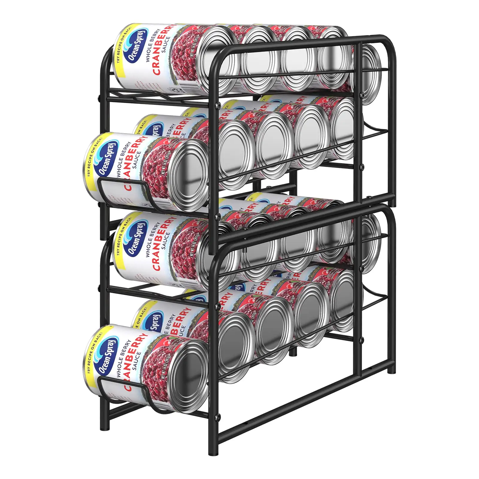 Stackable Can Rack Organizer 4 Tier Metal Food Cans Storage Dispenser Rack Pantry Can Organizer for Kitchen Countertop Cabinet Beverage Crate Rack
