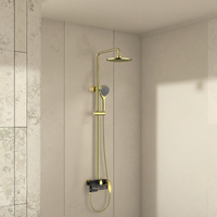 Ensemble de douche thermostatique en laiton à poignée unique Trois sorties d'eau Robinet de bain bon marché pour hôtels Pulvérisation de pluie Noyau de valve en céramique brossée