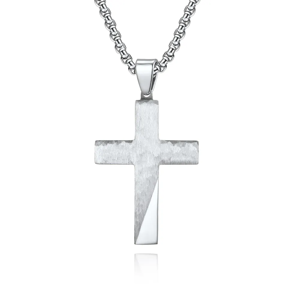 Hip Hop Random Brushed Stainless Steel Prayer Choker Cross Pendant Necklaces Religious Jewelry Gift Disorderly Sand On Surface