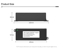 Adaptador Inyector POE con Carcasa de Plástico OEM/ODM, 30W 52V 0.58A, 2 Puertos RJ45, Switches de Red Ethernet 10/100/1000Mbps