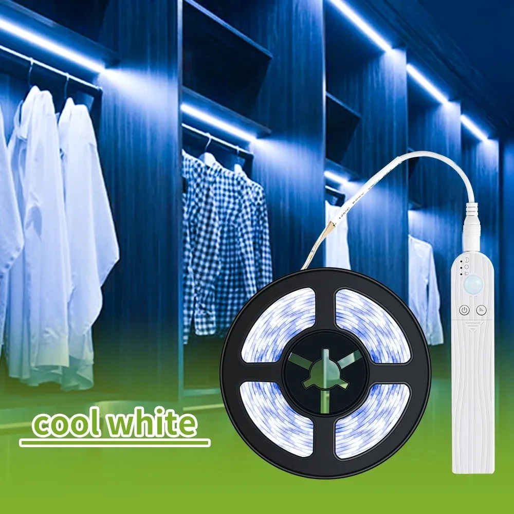 Wireless PIR LED Light Waterproof Dimmable Lamp 60leds/M Tape For Room Stairs Hallway Closet Wardrobe Motion Sensor Strip