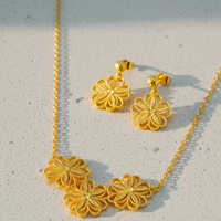 Conjunto de Joyería de Flores con Filigrana Chapada en Oro de 24K de Dubái, Collar y Aretes Florales de Margarita Árabe del Medio Oriente para Mujer, Regalo de Eid
