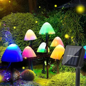 LED Solar String Lights Cute Mushroom Fairy Light IP65 Waterproof Valentine Garland Lamps Patio Fence Garden Decor