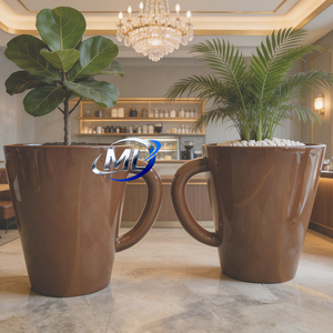 Jardinière en fibre de verre personnalisée grande taille en forme de tasse à café, grand pot à plantes, pot de café en FRP pour place publique, pot paysager public - Product Image 5
