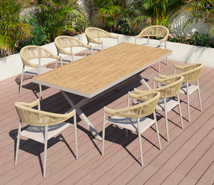 Table en plastique imitation <span class=keywords><strong>bois</strong></span> durable pour l'extérieur, chaise en rotin pour restaurant, <span class=keywords><strong>jardin</strong></span>, cour, mobilier d'hôtel moderne pour <span class=keywords><strong>6</strong></span> à 10 <span class=keywords><strong>personnes</strong></span> - Product Image 2