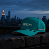 Custom 5 Panel Rubber Pvc Logo Rope Hat Baseball Trucker Cap Waterproof Laser Cut Hole Perforated Performance Golf Hat