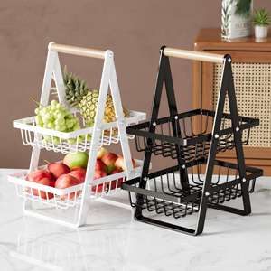 Multi-Tier Metal <b>Kitchen</b> Countertop Fruit Basket Rust-proof Fruis Vegetable <b>Storage</b> Rack with Square Wire Basket for Picnic - Product Image 4