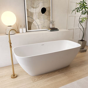 Bañera moderna independiente Maydon, bañera ovalada de superficie sólida, diseño de baño elegante, piedra Artificial, categoría de producto, bañeras - Product Image 2