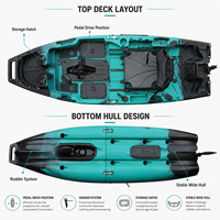 Kayak de pêche modulaire en deux parties de 8,4 pieds, 1 personne, en HDPE rotomoulé, type sit-on-top, avec siège de type stade
