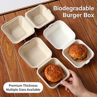 Boîte à hamburger Interpac en bagasse de canne à sucre 6x6 pouces, emballage biodégradable en forme de coquille pour les restaurants de restauration rapide à emporter