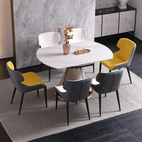 Articles populaires à vendre en ligne poste restaurants modernes design simple pieds en cuir table à manger ronde extensible en céramique blanche