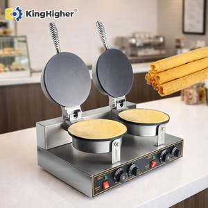 Nouvelle machine à gaufres à double tête commerciale, machine à rouleaux d'œufs électrique en acier inoxydable 110V/220V, en-cas pour les magasins de crème glacée, les boulangeries - Product Image 1