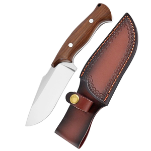 Cuchillo de Supervivencia de Acero Inoxidable de Espiga Completa con Mango de Madera y Funda de Cuero para Caza y Bushcraft - Product Image 1
