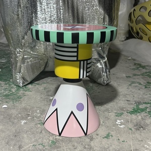 Memphis Style Fiberglass Side <strong>Table</strong> Hand-Painted Geometric Patterns for <strong>High</strong>-End Interior Projects - Product Image 1
