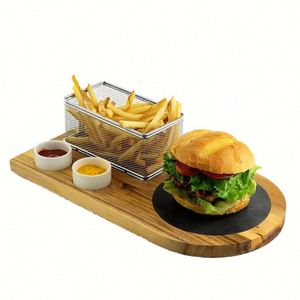 Planche à découper en bois personnalisée avec logo, avec plateau en ardoise noire, planche à découper en bois à une seule couche pour la maison et les restaurants - Product Image 1
