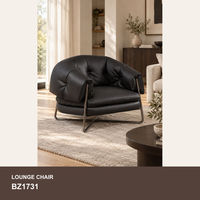 Fauteuil lounge moderne en cuir rembourré avec pieds en métal, fauteuil d'appoint une place pour salon ou coin lecture