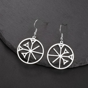 Boucles d'oreilles pour femmes avec symbole des anunnaki, symbole cunéiforme, pendentif Anu, acier inoxydable, mythologie sumérienne, bijoux - Product Image 5
